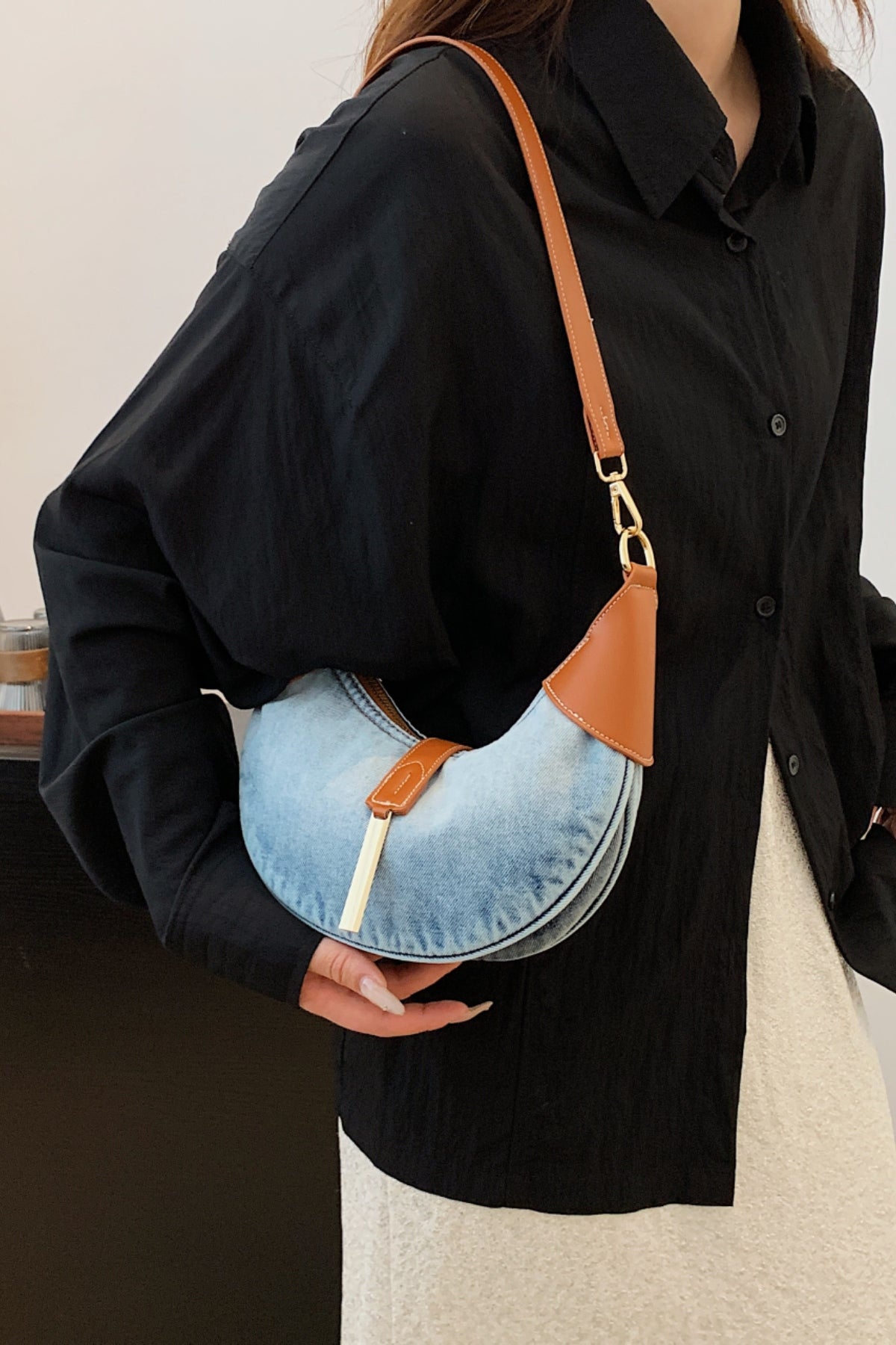 Contrast Denim Shoulder Bag