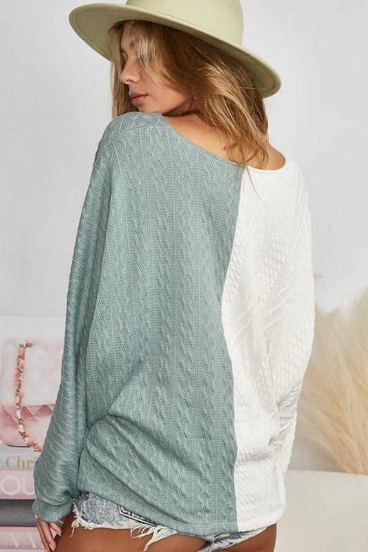 BiBi Twist Front Contrast Cable Knit Top - Brand BiBi