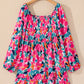 Plus Size Smocked Floral Square Neck Balloon Sleeve Dress