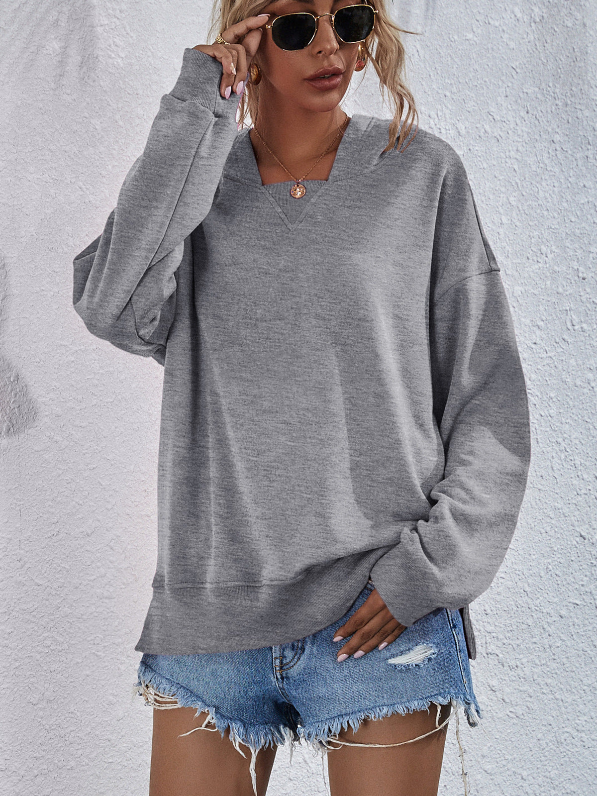 Malibu Dreams Dropped Shoulder Slit Hoodie