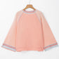 Waffle-Knit Round Neck Long Sleeve Top