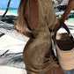 Backless Openwork Drawstring Round Neck Cover Up