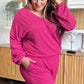 Double Take Full Size Texture V-Neck Long Sleeve T-Shirt and Shorts Set