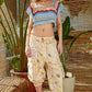 POL Openwork Ethnic Pattern Square Neck Cropped Knit Top