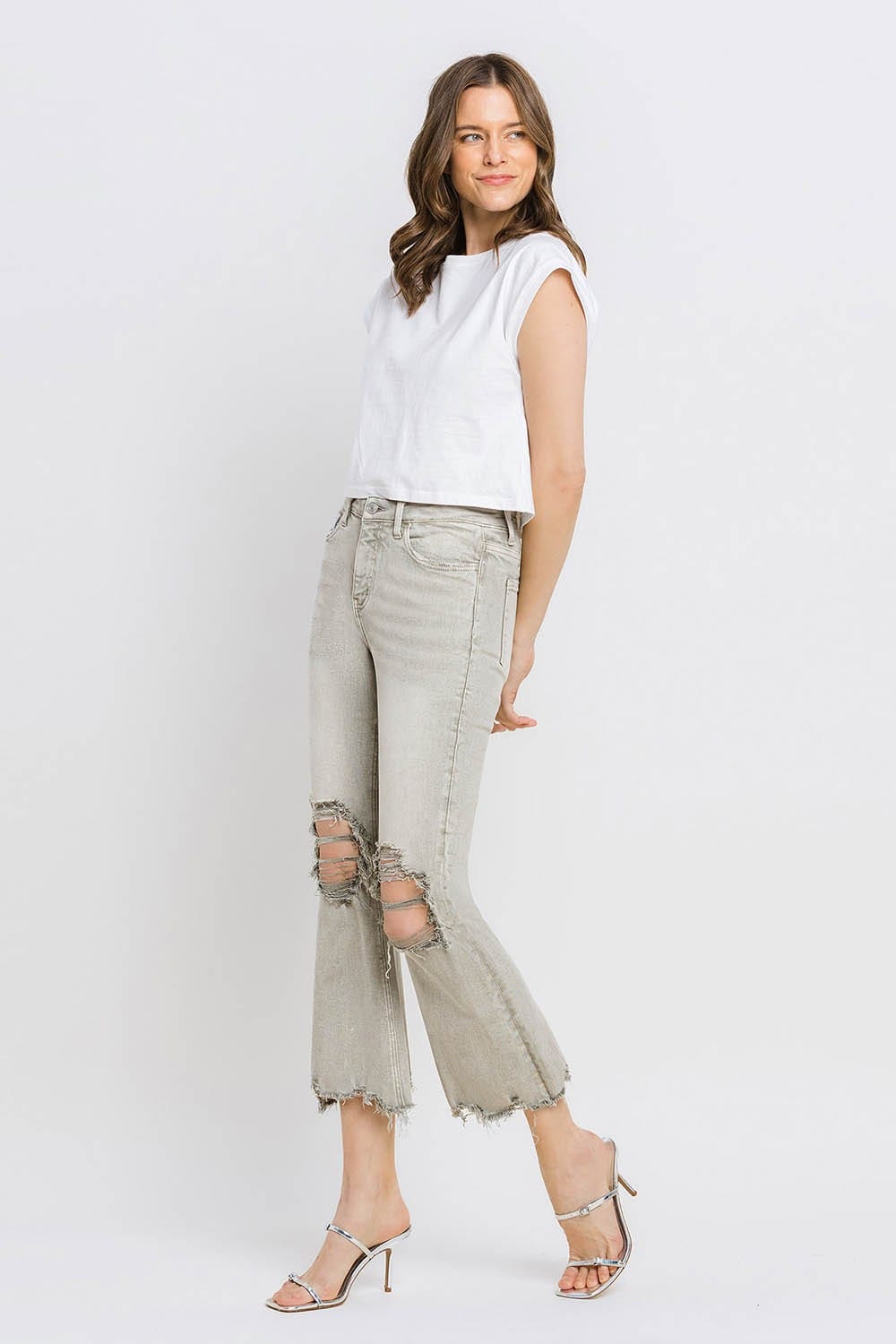 Lovervet Distressed Raw Hem Cropped Flare Jeans *