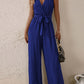 Tied Surplice Sleeveless Wide Leg Jumpsuit