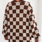 Checkered Open Front Long Sleeve Cardigan