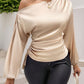 Drawstring One Shoulder Long Sleeve Blouse
