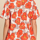 Full Size Printed Round Neck Caramel Short Sleeve Blouse