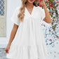Ruched Tiered V-Neck Short Sleeve Mini Dress