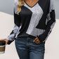 Color Block V-Neck Long Sleeve T-Shirt