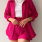 Full Size Texture Button Up Shirt and Drawstring Shorts Set