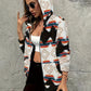 Geometric Zip Up Hooded Sherpa Jacket
