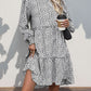 Frill Printed Mock Neck Long Sleeve Mini Dress