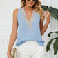 Contrast Trim Plunge Sleeveless Blouse