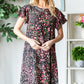 Heimish Full Size Printed Ruffled Short Sleeve Dress with Pockets