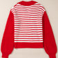Striped Johnny Collar Long Sleeve Sweater