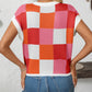 Mandy Checkered Round Neck Cap Sleeve Knit Top