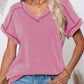 Exposed Seam V-Neck Short Sleeve Top