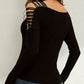 Rhinestone Cutout Long Sleeve T-Shirt