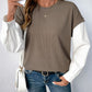 Perfee Round Neck Striped Sleeve Sweatshirt