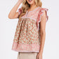 Mittoshop Floral Notched Ruffled Cap Sleeve Blouse