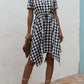 Plaid Notched Short Sleeve Dress