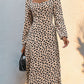 Tied Slit Printed Long Sleeve Midi Dress