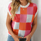 Mandy Checkered Round Neck Cap Sleeve Knit Top