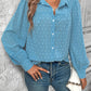 Full Size Swiss Dot Collared Neck Long Sleeve Shirt