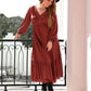 Plus Size Quarter Button V-Neck Long Sleeve Dress