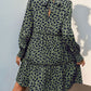Frill Printed Mock Neck Long Sleeve Mini Dress
