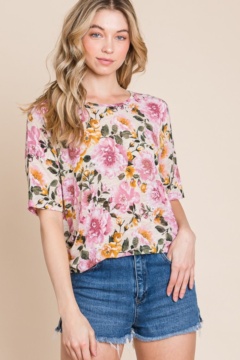 BOMBOM Floral Round Neck T-Shirt *