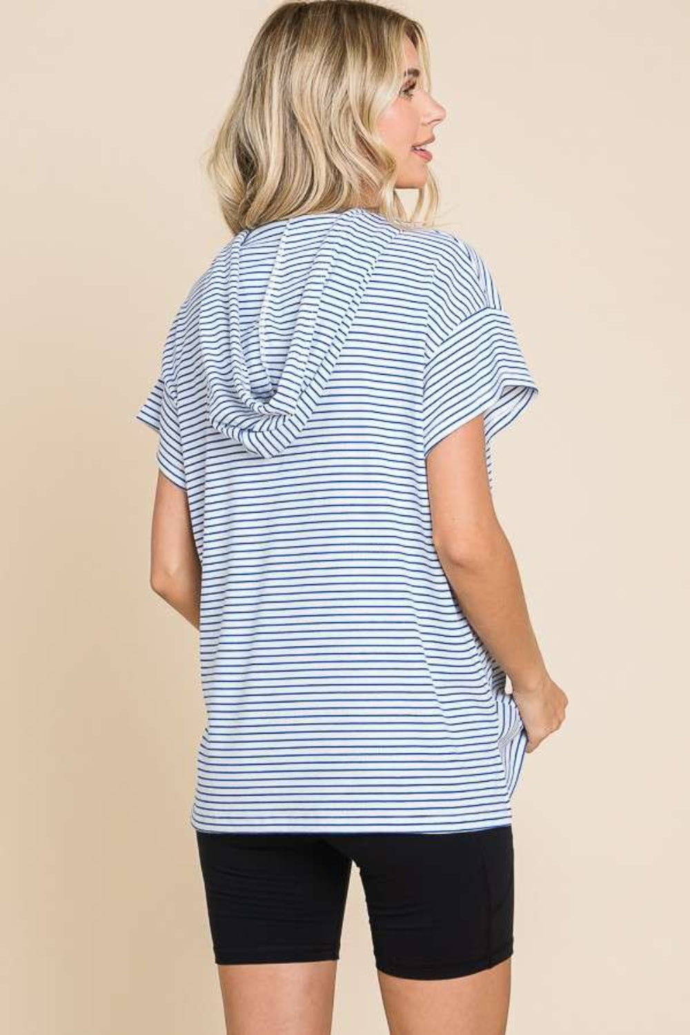 Culture Code Full Size Striped Short Sleeve Hooded Top *