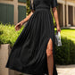 Lace Detail Slit V-Neck Short Sleeve Dress