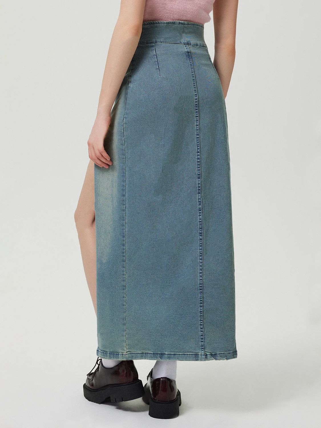 Slit Denim Skirt with Zip