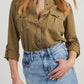 Collared Neck Roll-Tab Sleeve Denim Top