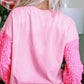 Valentine’s Day Pink Sequin Heart Long Sleeve Sweatshirt