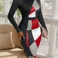 Cutout Color Block Round Neck Long Sleeve Dress
