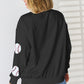 Sequin Baseball Round Neck Dropped Shoulder Sweatshirt