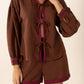 Tied V-Neck Long Sleeve Top and Shorts Set