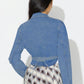 Asymmetric Slit Collared Neck Long Denim Top