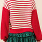 Striped Johnny Collar Long Sleeve Sweater