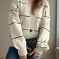 Striped Button Down V-Neck Long Sleeve Cardigan