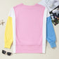 Slit Contrast Round Neck Long Sleeve Sweatshirt
