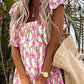 Ruffled Printed Cap Sleeve Midi Dress