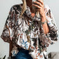 Printed Notched Flounce Sleeve Blouse