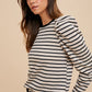 Annie Wear Striped Round Neck Puff Sleeve French Terry Top