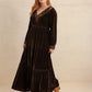 Plus Size Lace Detail V-Neck Long Sleeve Midi Dress