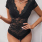 Perfee Lace V-Neck Cap Sleeve Bodysuit